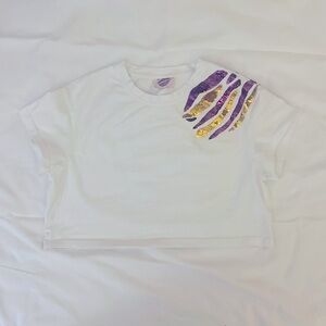 WOMAN XS LSU Purple and Gold White crop top